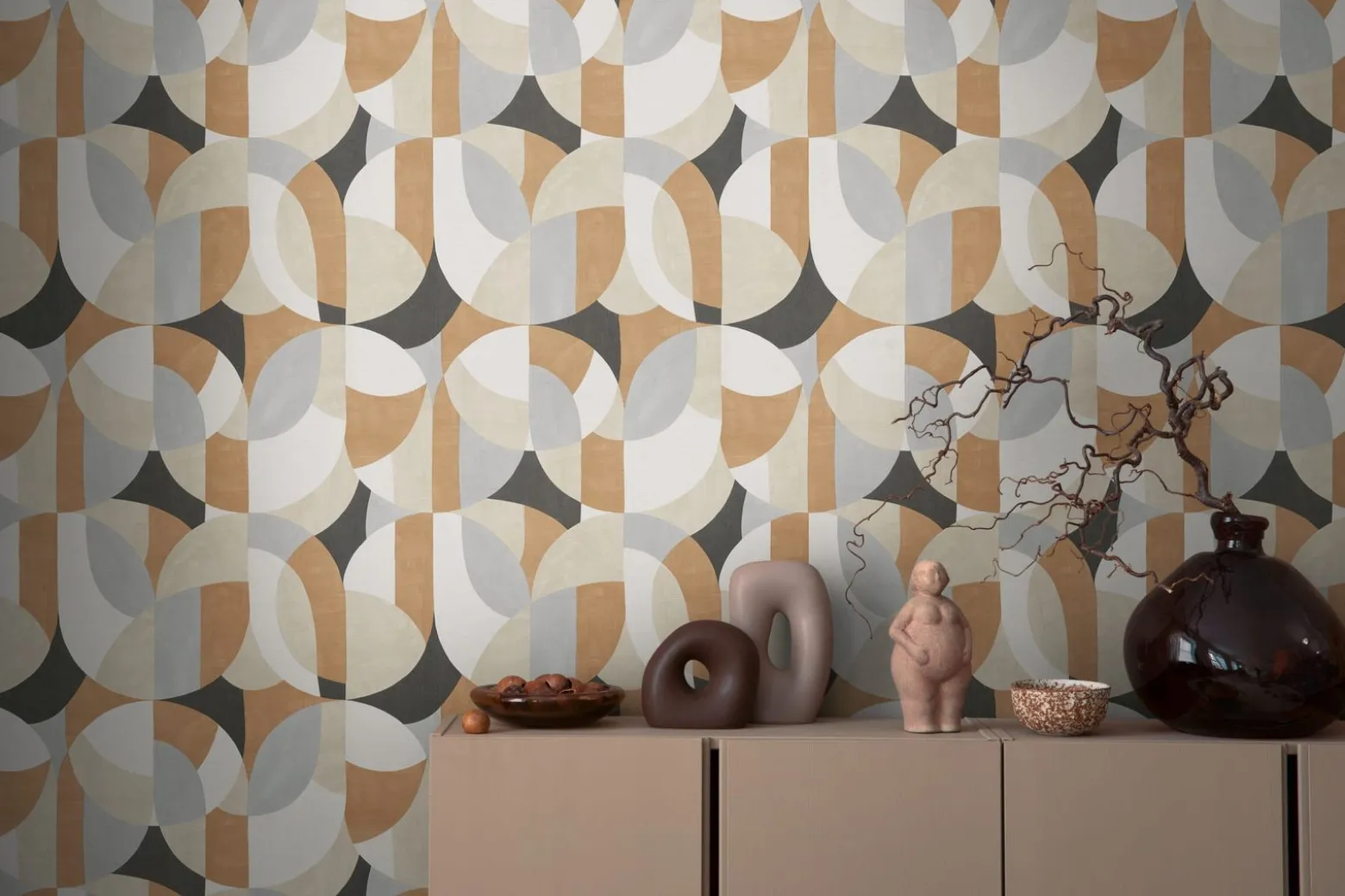 Vliestapete Grafik Motiv Beige Grau Braun 39932-1
