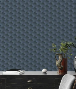 Vliestapete Grafik Muster 3D-Optik Blau Schwarz 38963-4