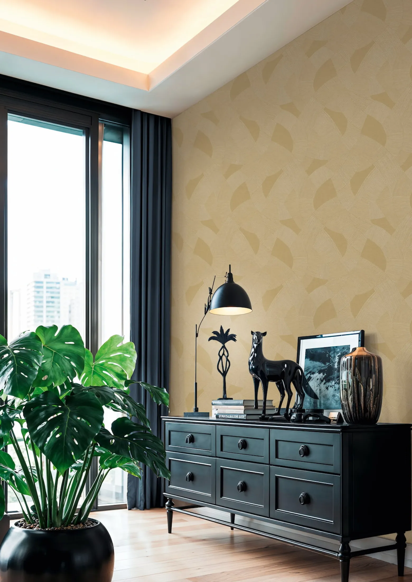 Vliestapete Grafik Muster Linien Gelb Creme 79160-4