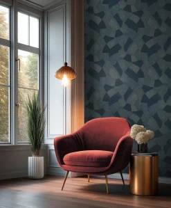 Vliestapete Grafik Muster Linien Dunkelblau Beige 79160-3