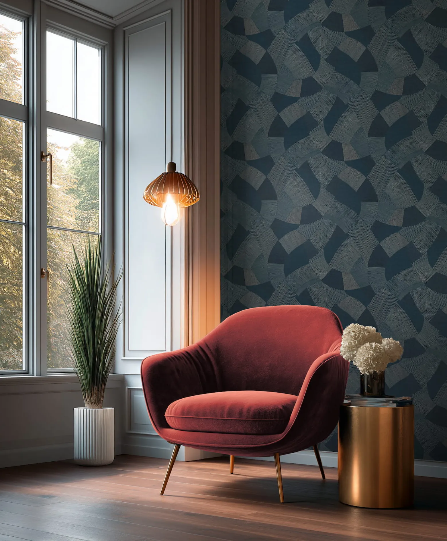 Vliestapete Grafik Muster Linien Dunkelblau Beige 79160-3