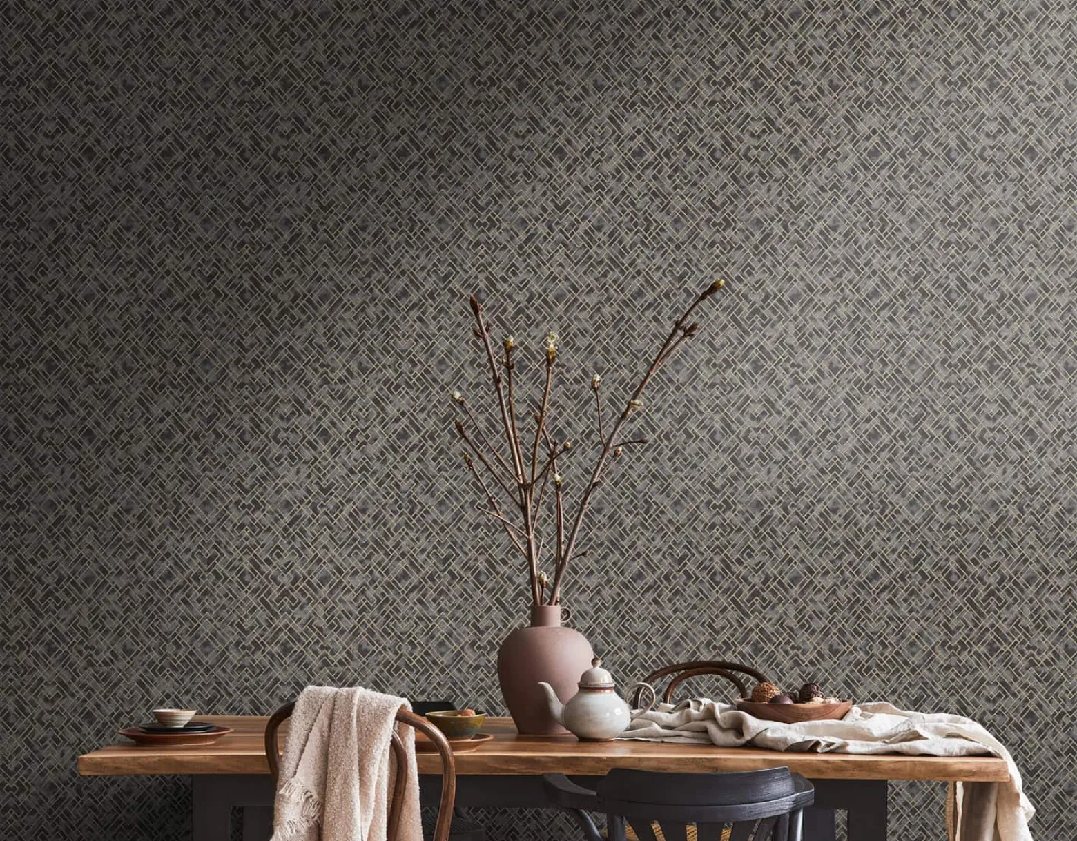 Vliestapete Grafik Muster Metallic Schwarz Gold 38828-1
