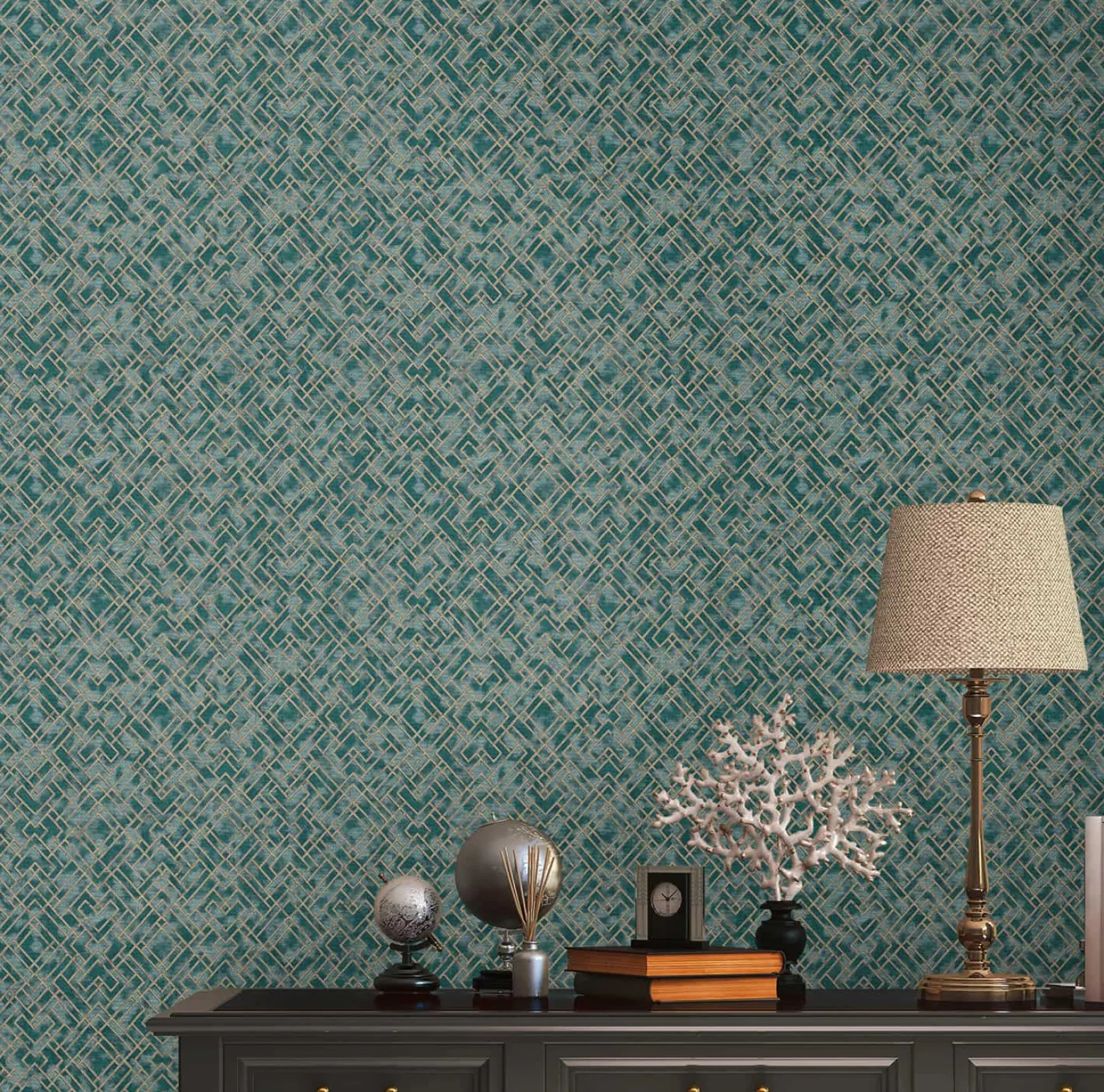 Vliestapete Grafik Muster Metallic Petrol Gold 38828-5