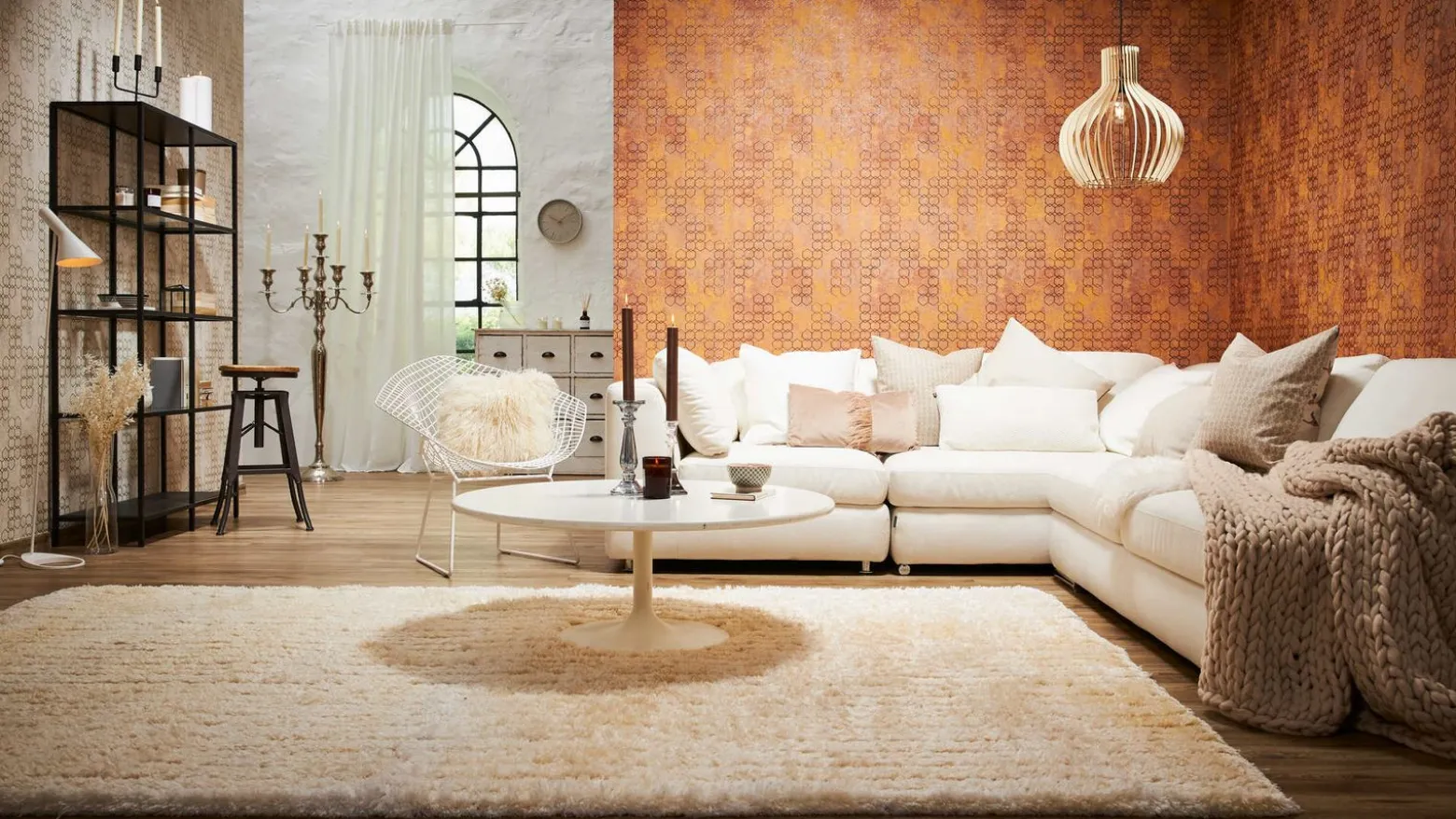 Vliestapete Grafik orange kupfer Glanz 37424-3