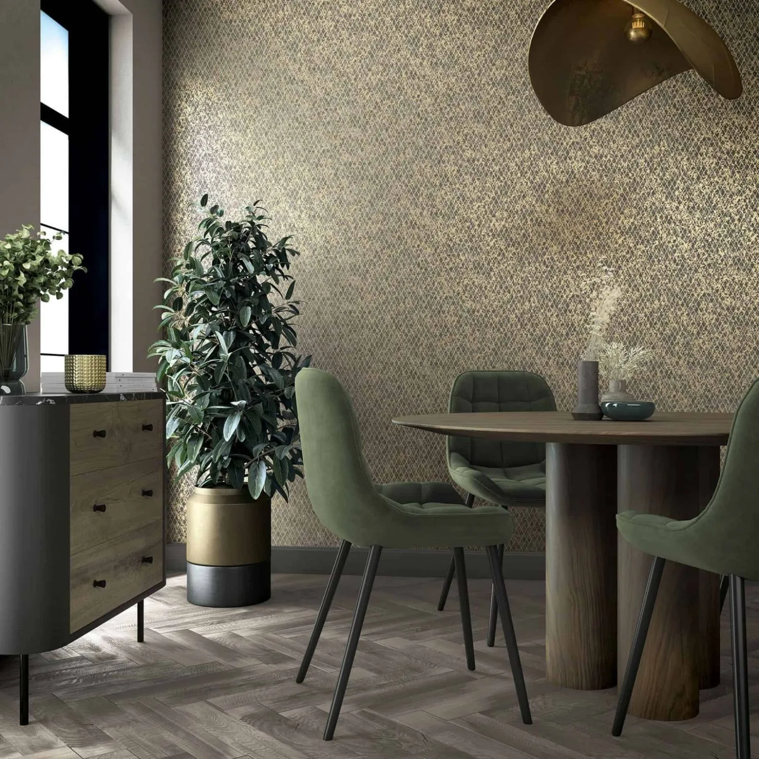 Vliestapete Grafik Rauten Anthrazit Gold Metallic 35540