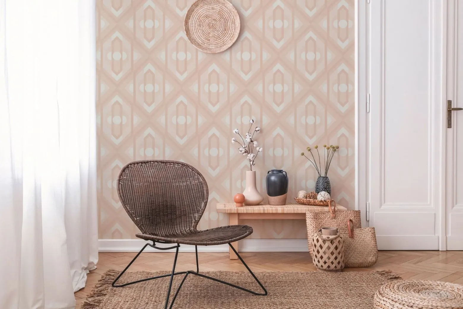 Vliestapete Grafik Rauten Beige Rosa Weiß 39531-5