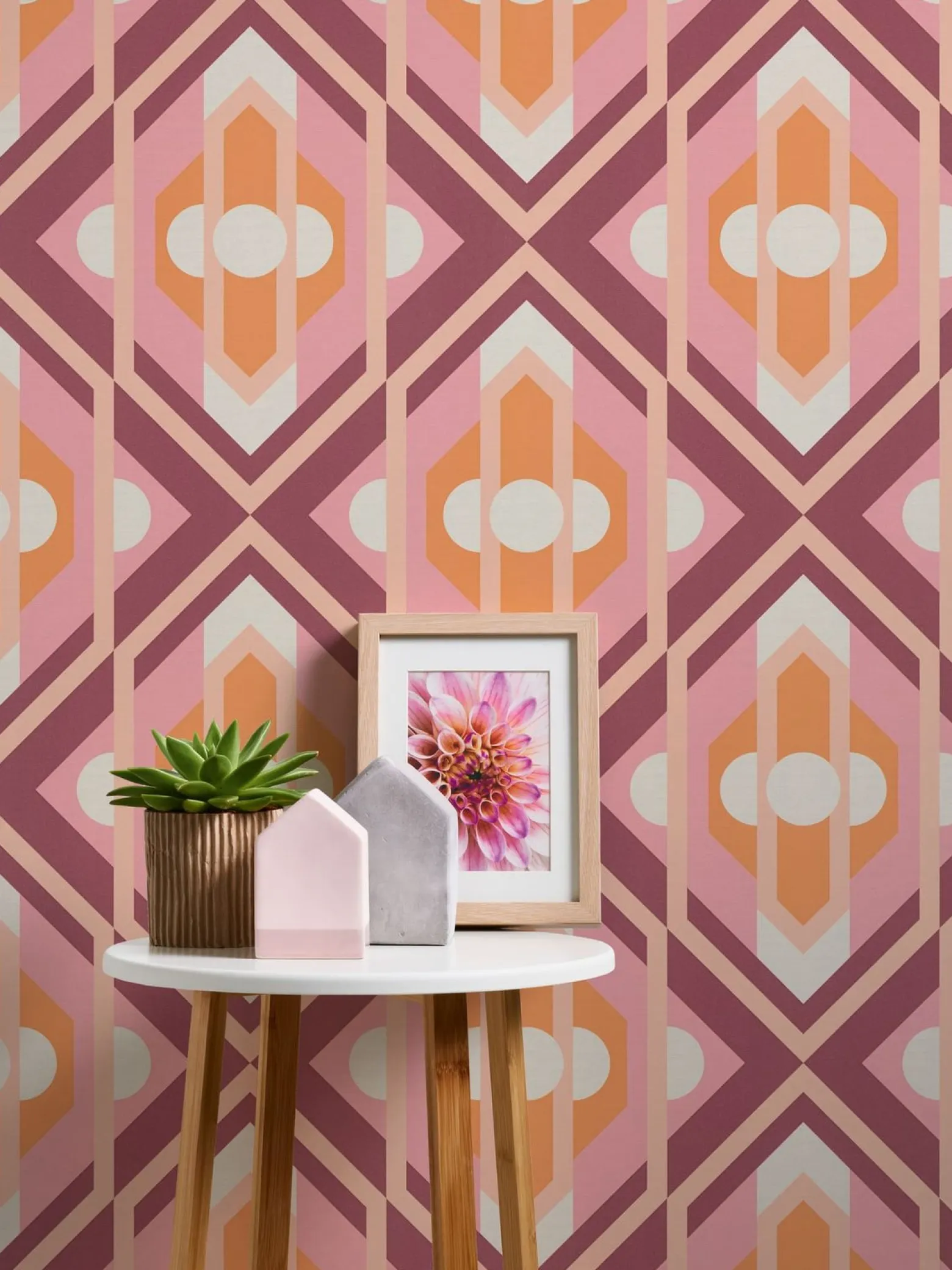 Vliestapete Grafik Rauten Orange Rosa39531-1