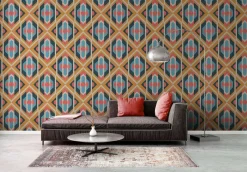 Vliestapete Grafik Rauten Orange Blau 39531-4