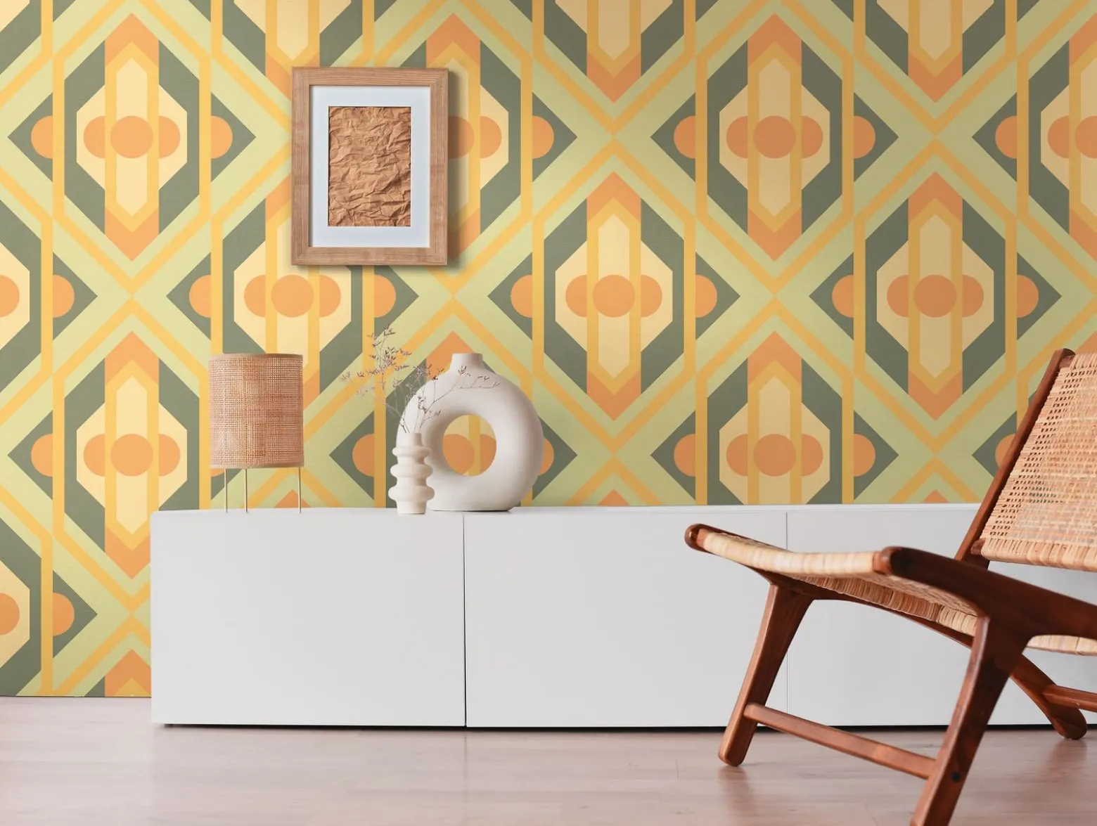 Vliestapete Grafik Rauten Orange Grün 39531-2