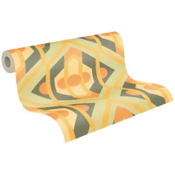 Vliestapete Grafik Rauten Orange Grün 39531-2
