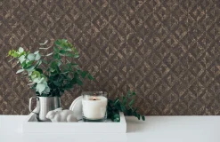 Vliestapete Grafik Rauten Schwarz Kupfer Metallic 39505-3
