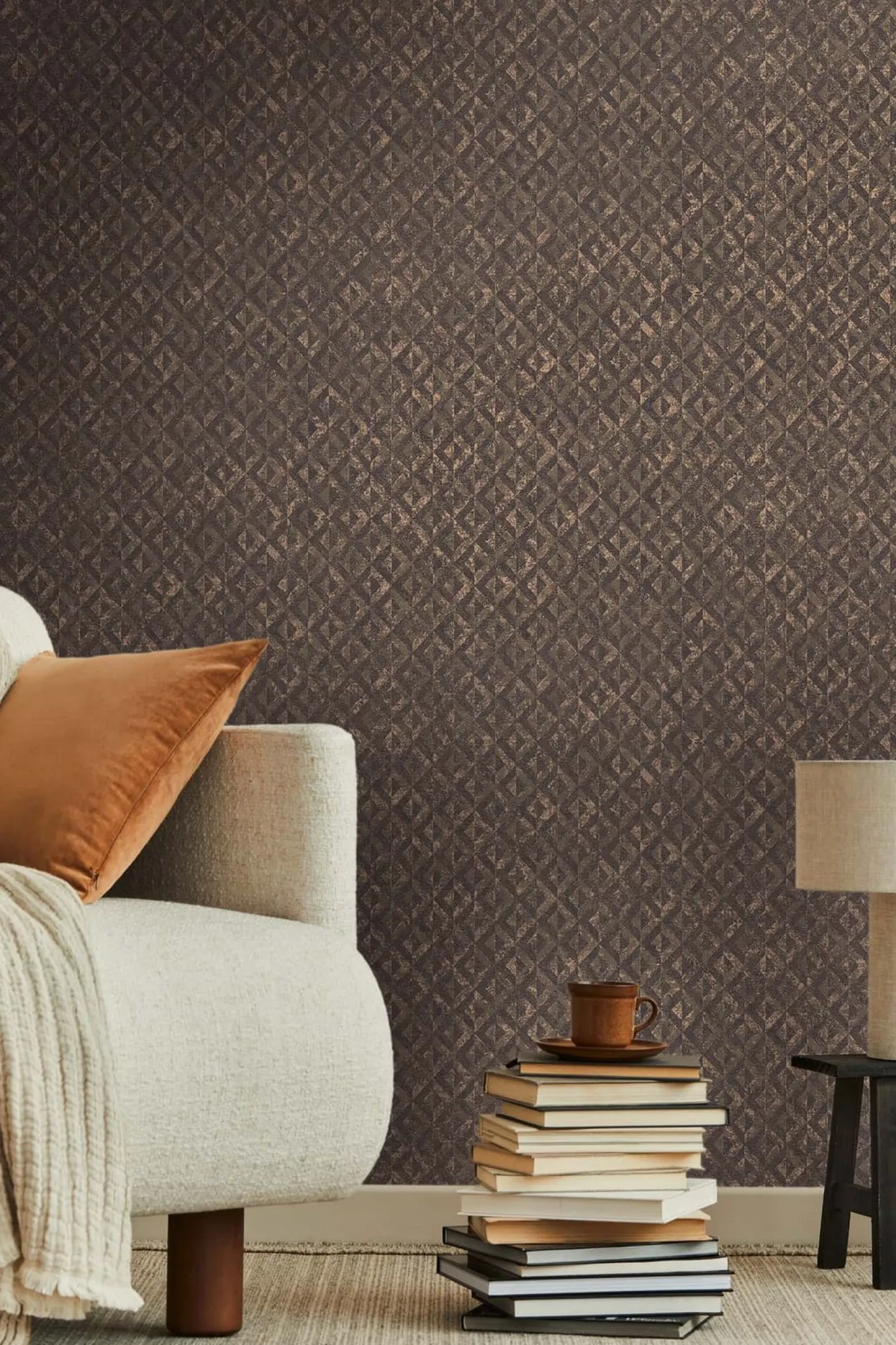 Vliestapete Grafik Rauten Schwarz Kupfer Metallic 39505-3