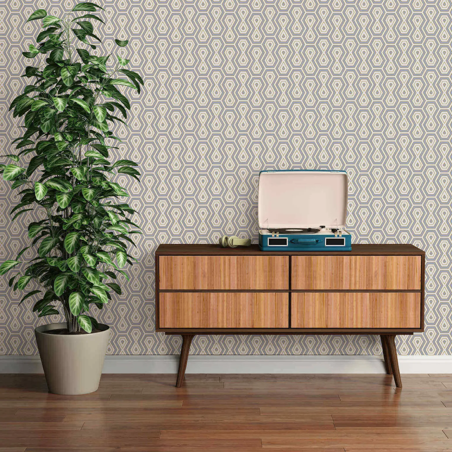 Vliestapete Grafik Retro grau weiß gold 37707-6