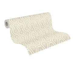 Vliestapete Grafik Retro weiß grau gold 37707-1