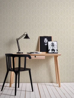 Vliestapete Grafik Retro weiß grau gold 37707-1