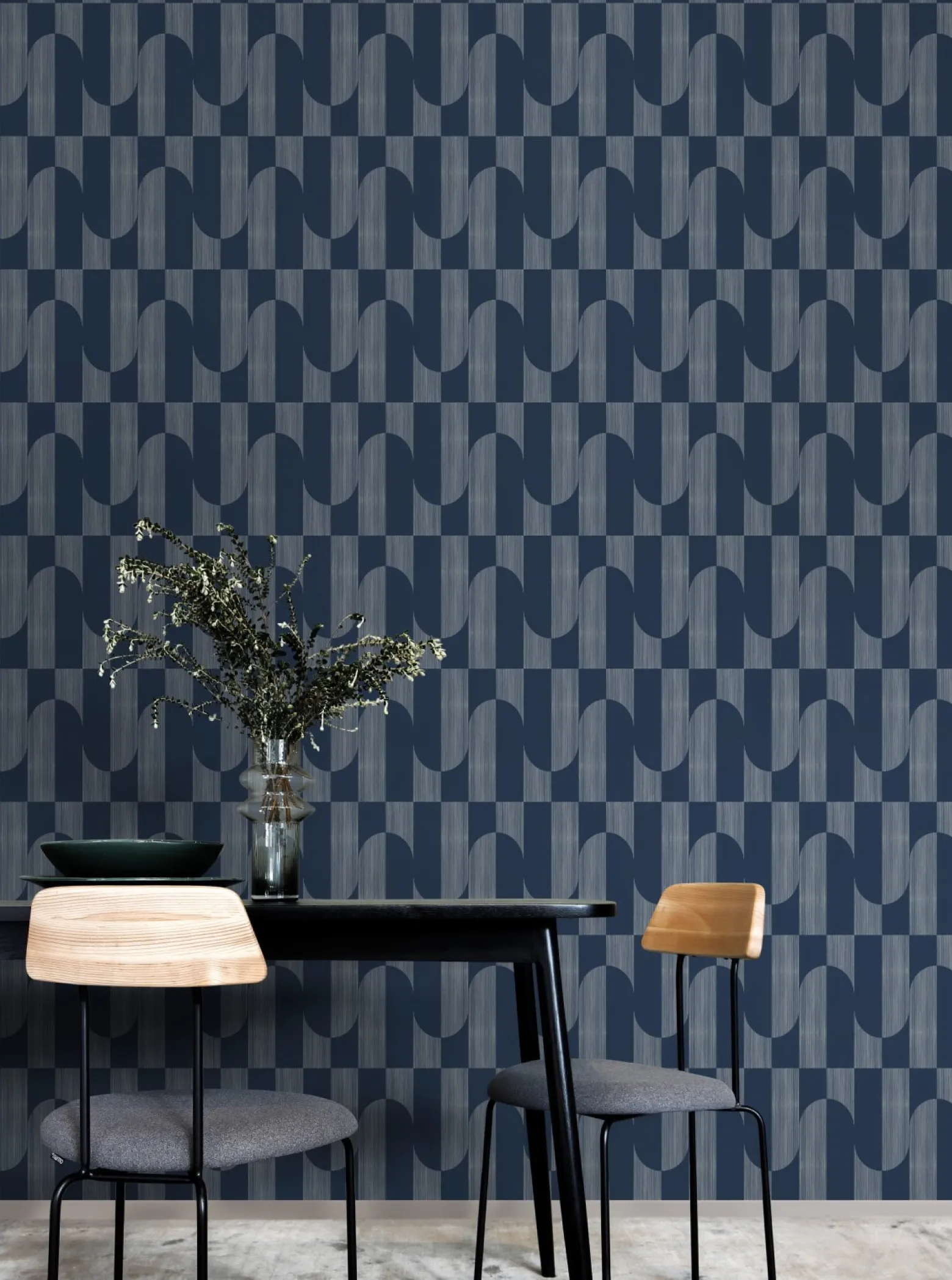 Vliestapete Grafik Streifen Blau Silber Metallic A55703