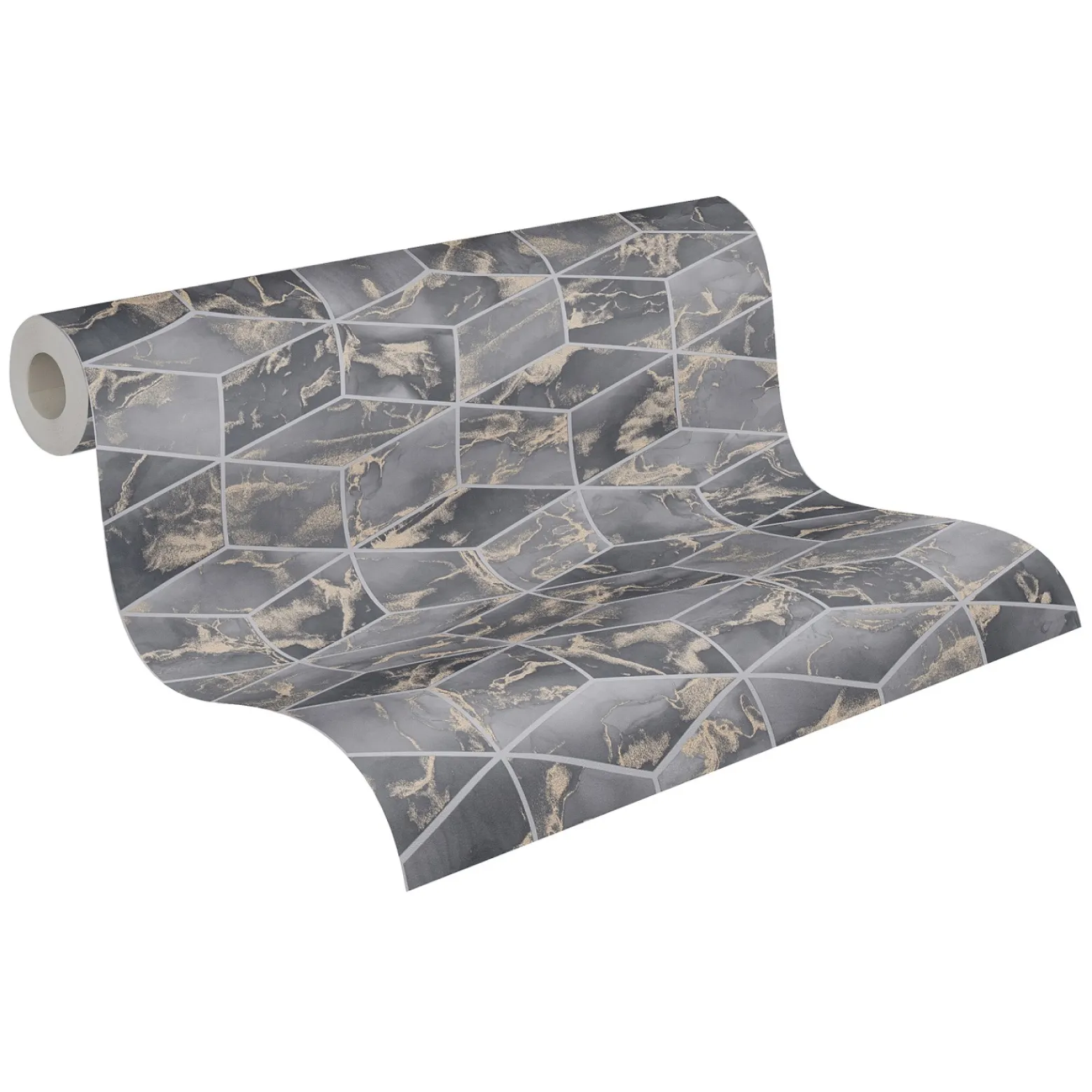 Vliestapete Grafik Würfel 3D dunkelgrau Metallic 37863-3