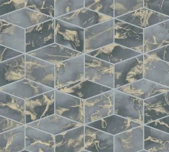 Vliestapete Grafik Würfel 3D grau gold Metallic 37863-4