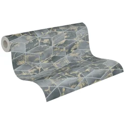 Vliestapete Grafik Würfel 3D grau gold Metallic 37863-4