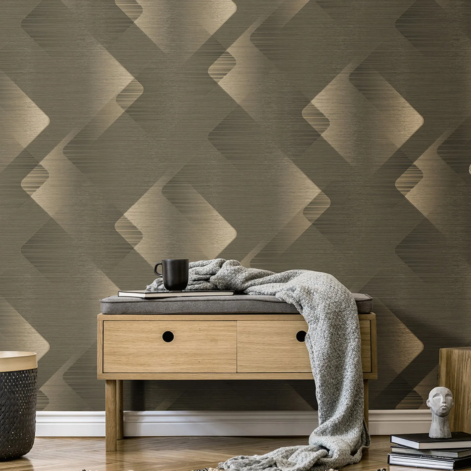 Vliestapete Grafisch Abstrakt Grau Gold Metallic 10479-15