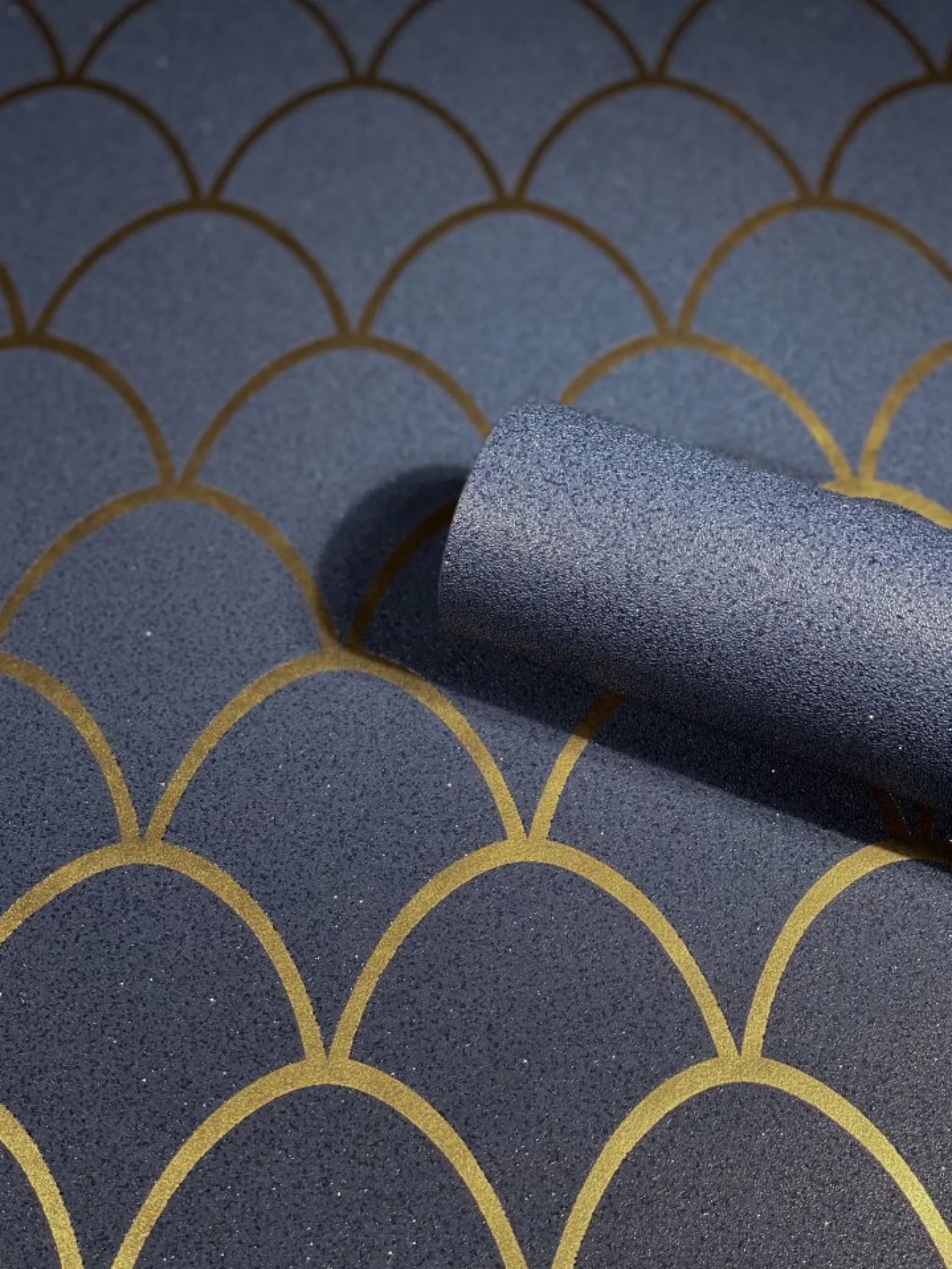 Vliestapete Grafisch Bögen Glitzer blau gold 32723