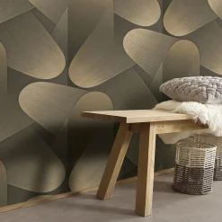 Vliestapete Grafisch 3D-Effekt Grau Gold Metallic 10423-15
