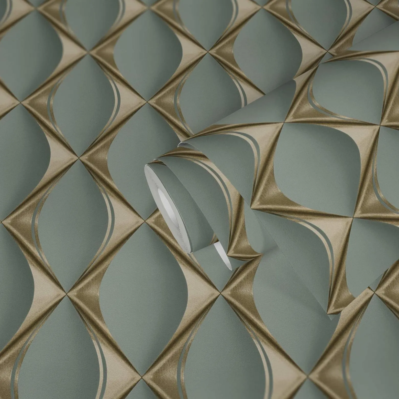 Vliestapete Grafisch 3D grau-grün gold 38691-3
