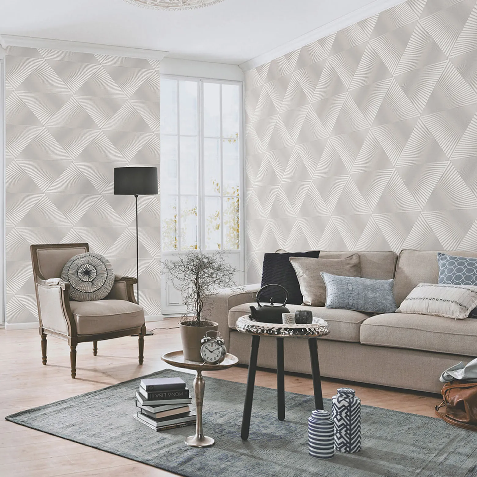 Vliestapete Grafisch 3D-Optik Taupe Creme Metallic 10404-37