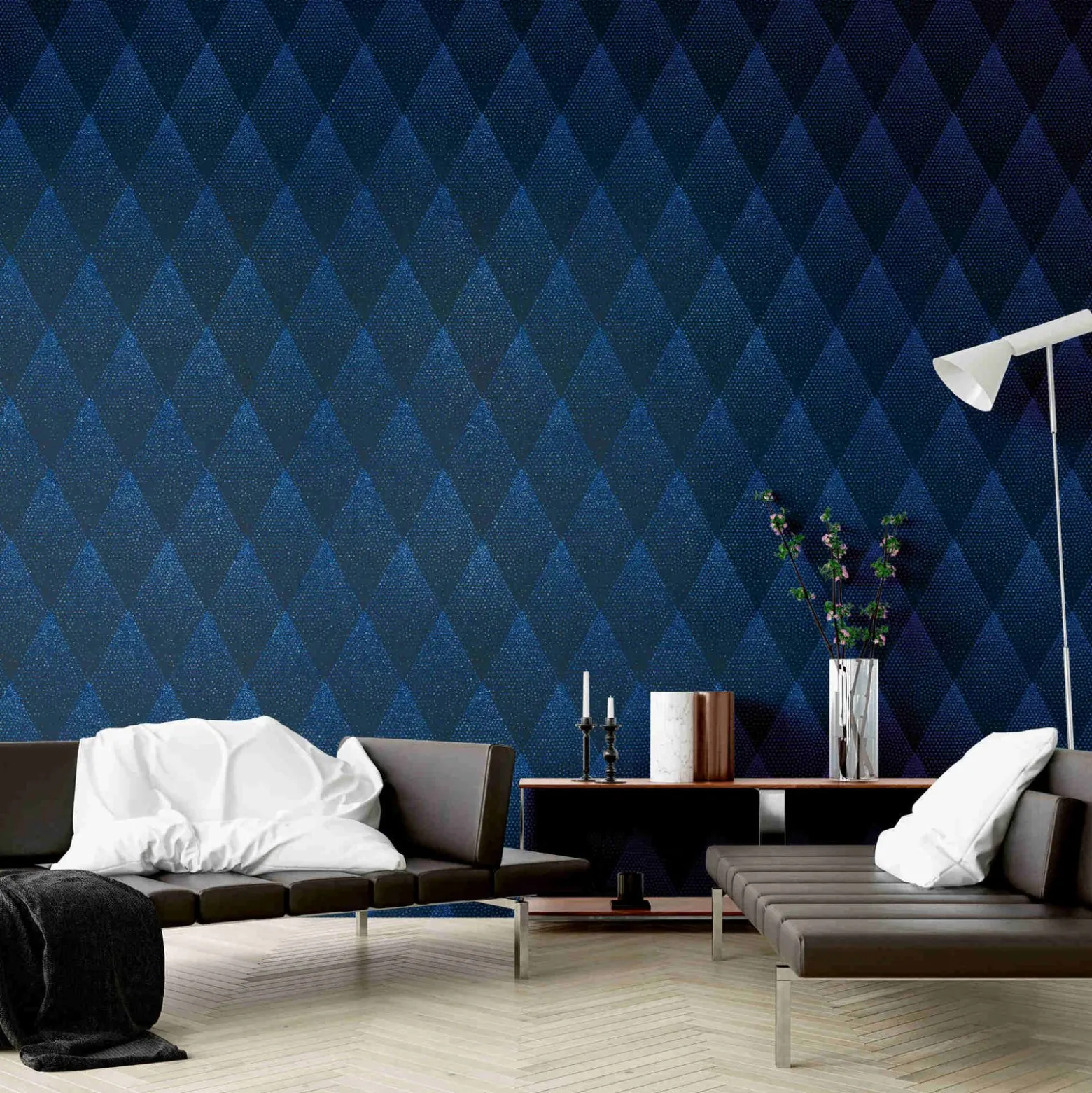 Vliestapete grafische Rauten blauschwarz Glitzer 37419-1