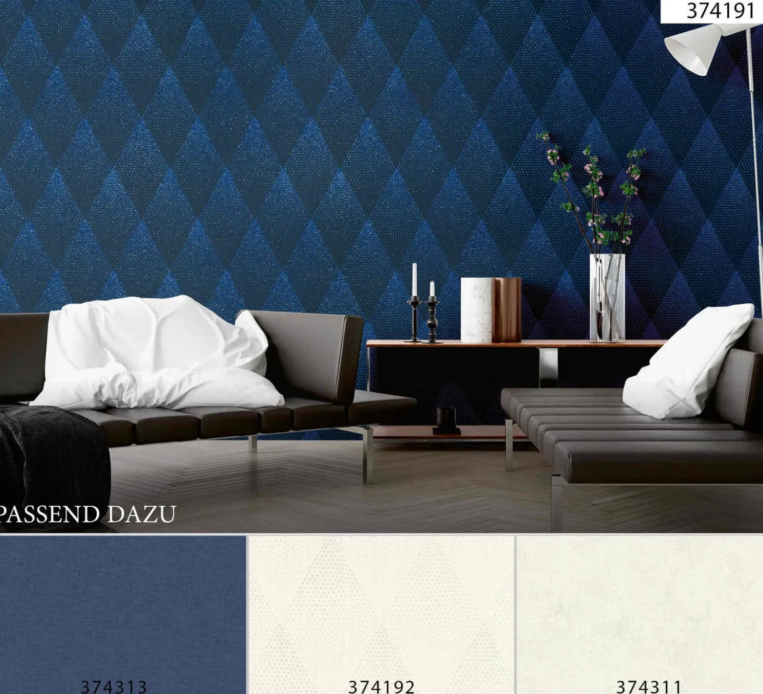 Vliestapete grafische Rauten blauschwarz Glitzer 37419-1