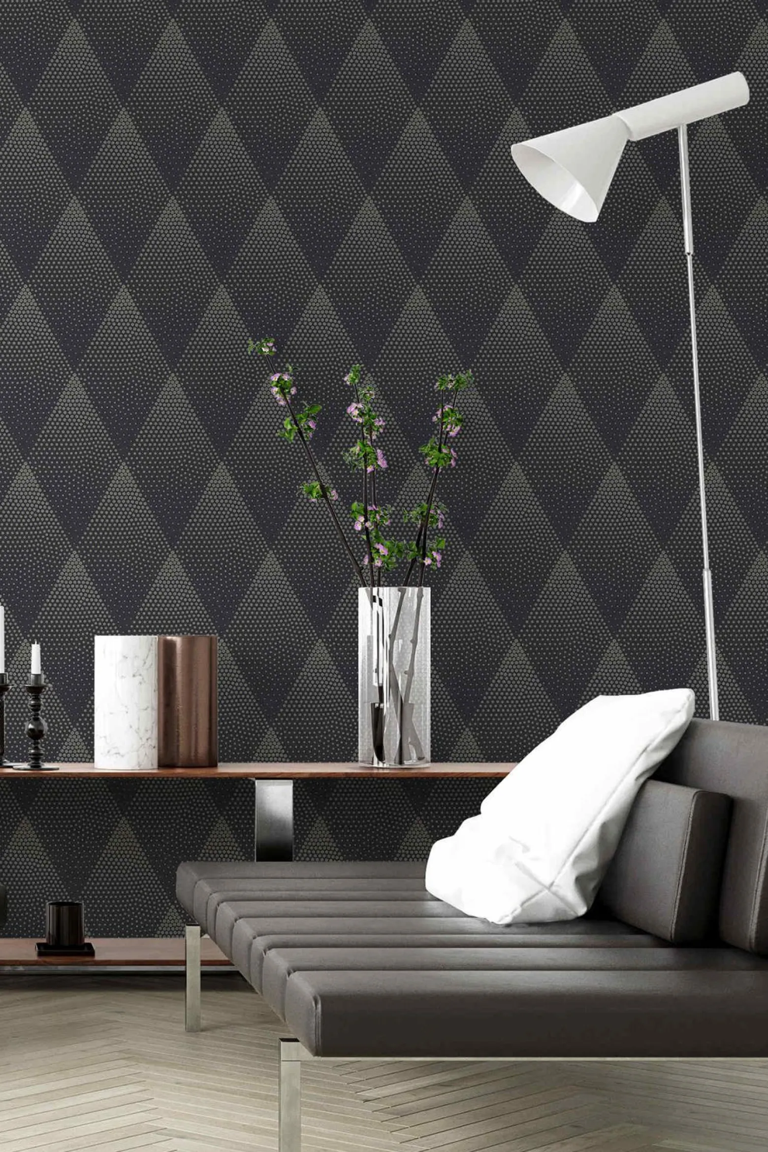 Vliestapete grafische Rauten schwarz gold 37419-3