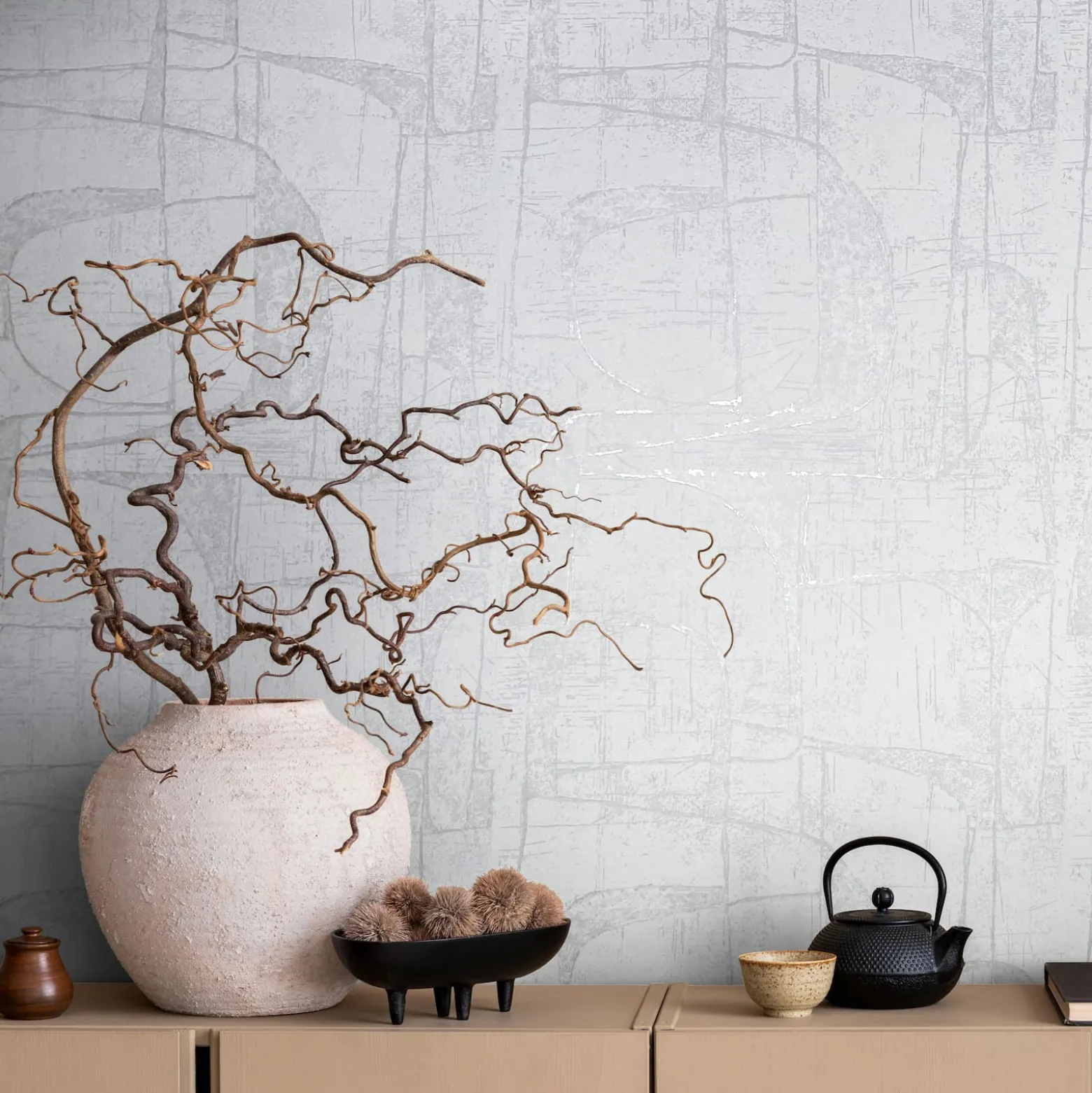 Vliestapete Grafisch Grau Creme Silber Metallic 82451
