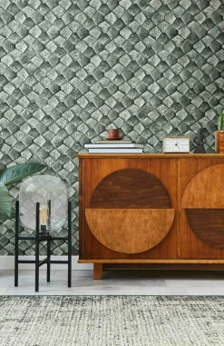 Vliestapete Grafisch Mosaik Grün Grau Glanz 86546