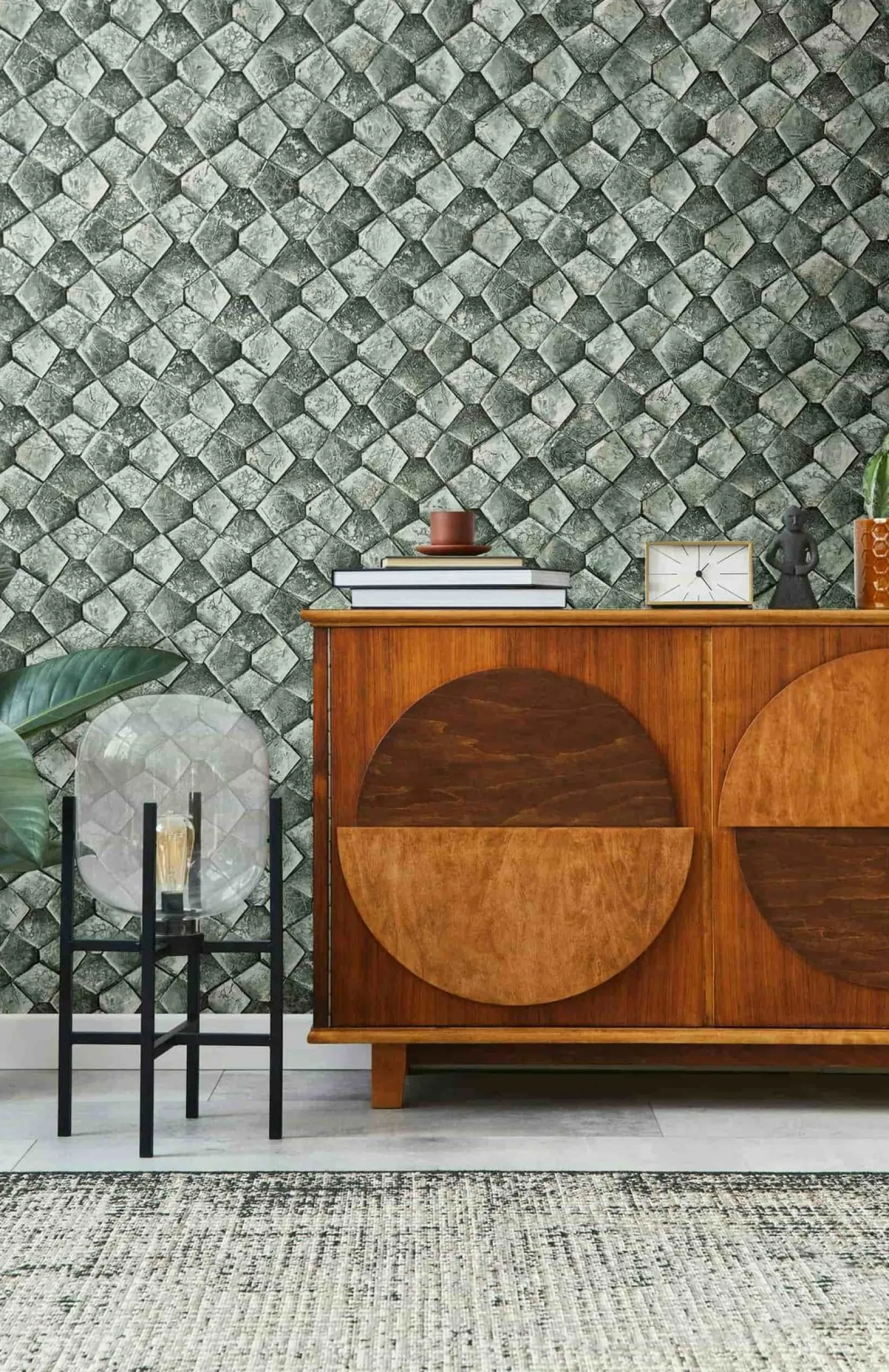 Vliestapete Grafisch Mosaik Grün Grau Glanz 86546
