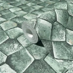 Vliestapete Grafisch Mosaik Grün Grau Glanz 86546