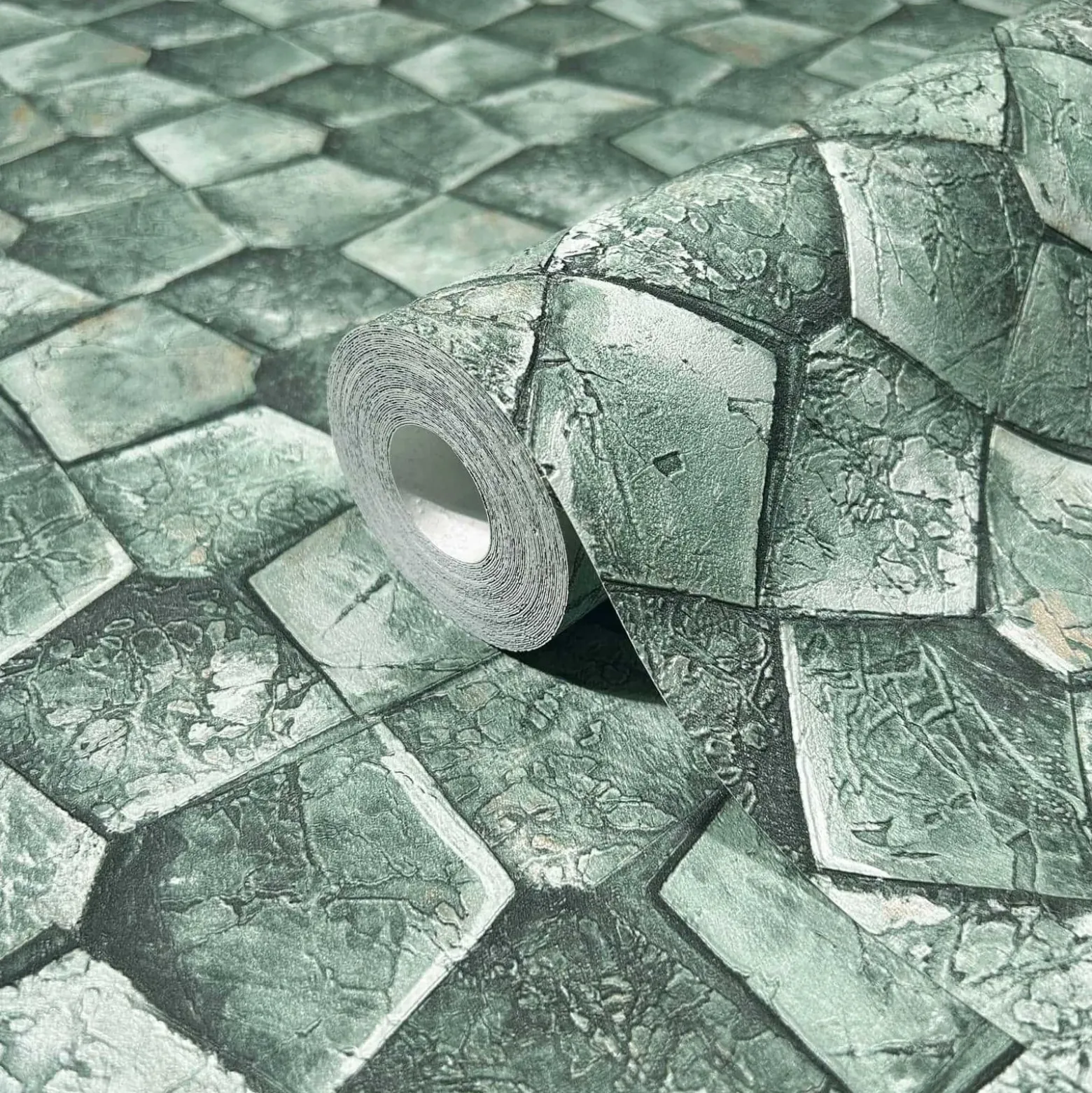 Vliestapete Grafisch Mosaik Grün Grau Glanz 86546