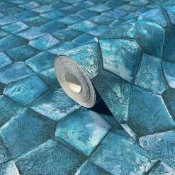 Vliestapete Grafisch Mosaik Blau Türkis Glanz 86531