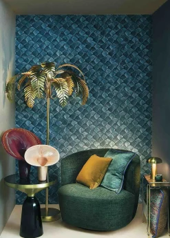 Vliestapete Grafisch Mosaik Blau Türkis Glanz 86531