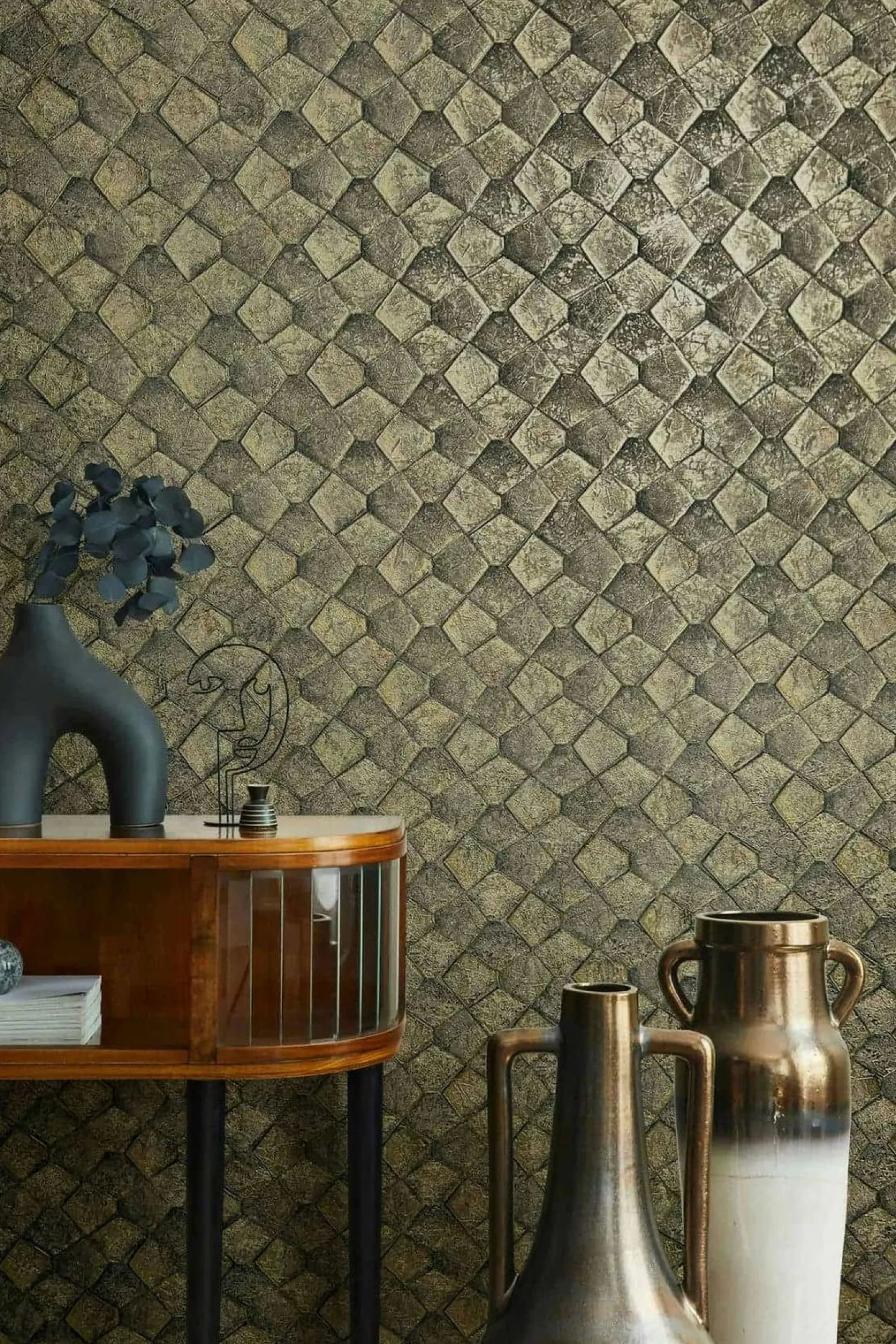 Vliestapete Grafisch Mosaik Schwarz Gold Metallic 86530