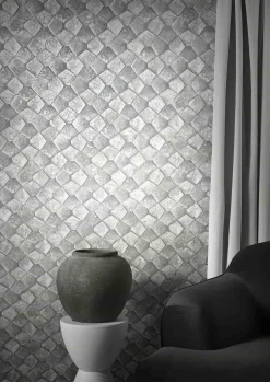 Vliestapete Grafisch Mosaik Grau Gold Metallic 86528