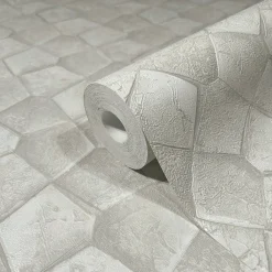 Vliestapete Grafisch Mosaik Creme Grau Glanz 86527