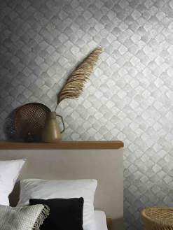 Vliestapete Grafisch Mosaik Creme Grau Glanz 86527