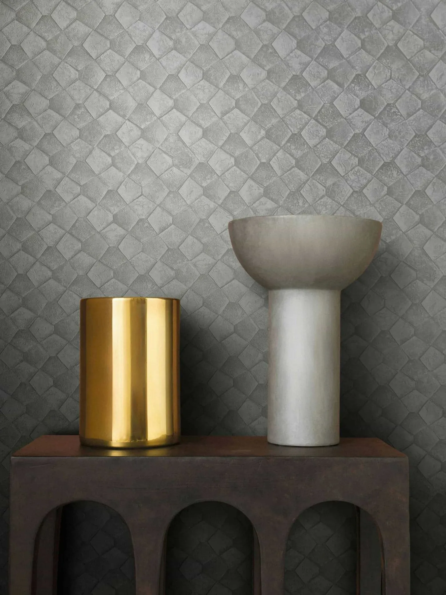 Vliestapete Grafisch Mosaik Creme Grau Glanz 86527