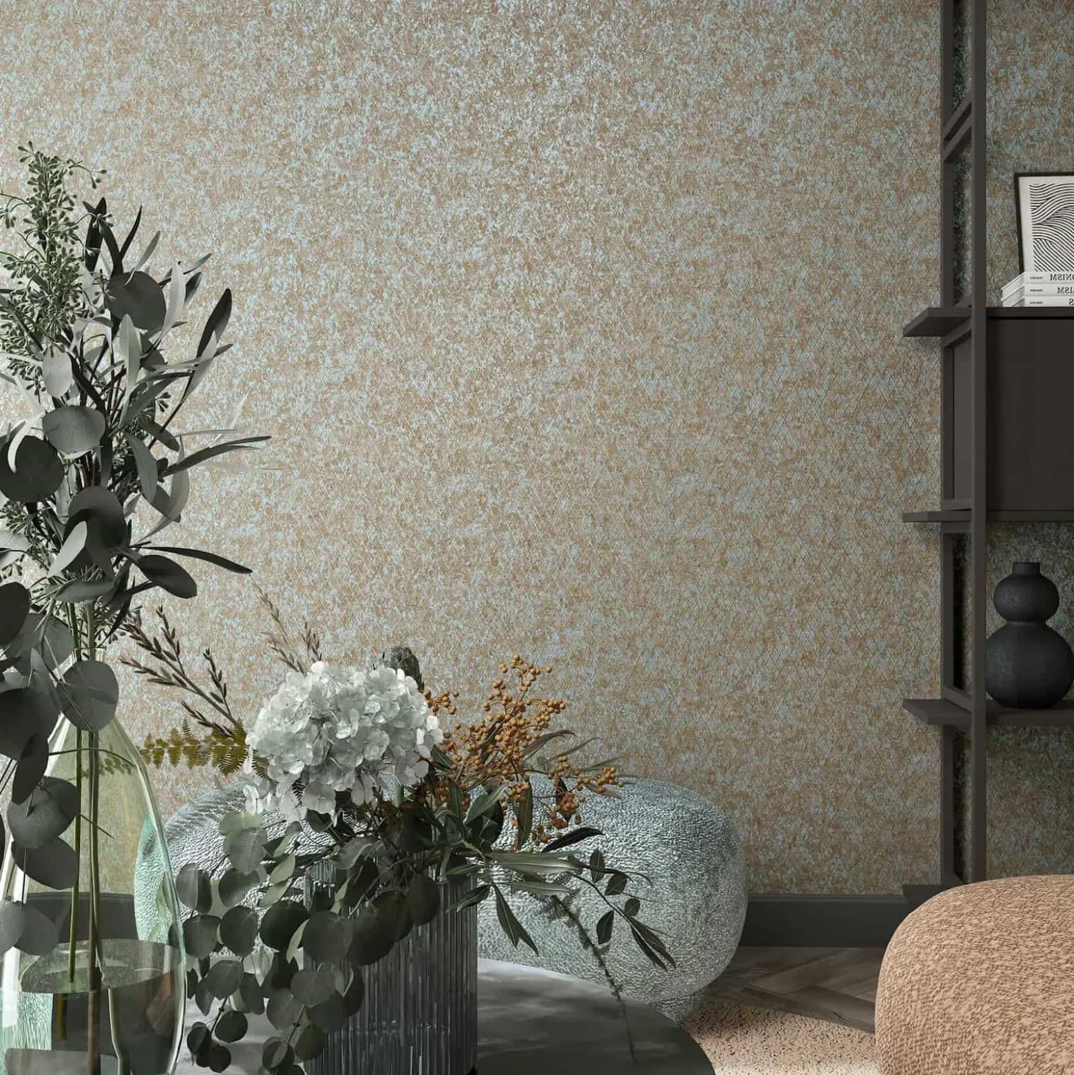 Vliestapete Grafisch Rauten Braun Blau Metallic 35539