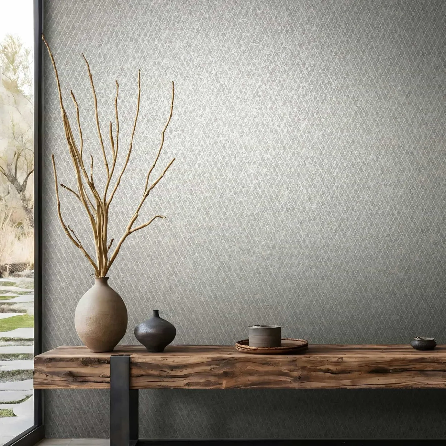 Vliestapete Grafisch Rauten Grau Creme Metallic 35538