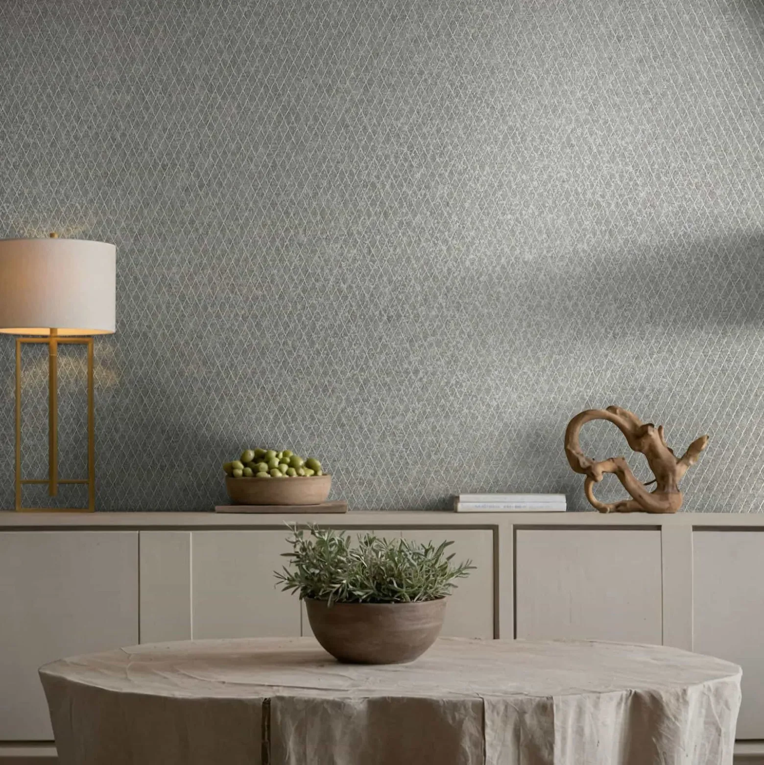 Vliestapete Grafisch Rauten Grau Creme Metallic 35538