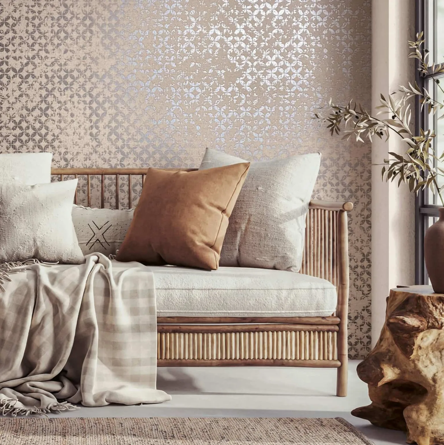 Vliestapete Grafisch Shabby Beige Silber Metallic 35120