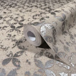 Vliestapete Grafisch Shabby Beige Silber Metallic 35120