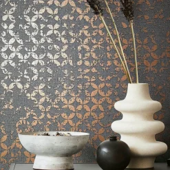 Vliestapete Grafisch Shabby Anthrazit Kupfer Metallic 35119