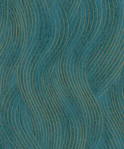 Vliestapete Grafisch Wellen Petrol Gold Metallic 82477